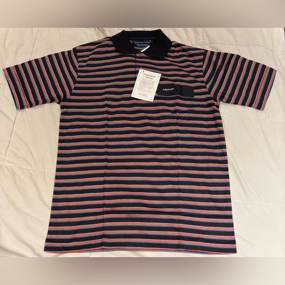 Vintage Y2K Arrow Tournament Colorblock Polo Shirt Mens Small Striped Golf